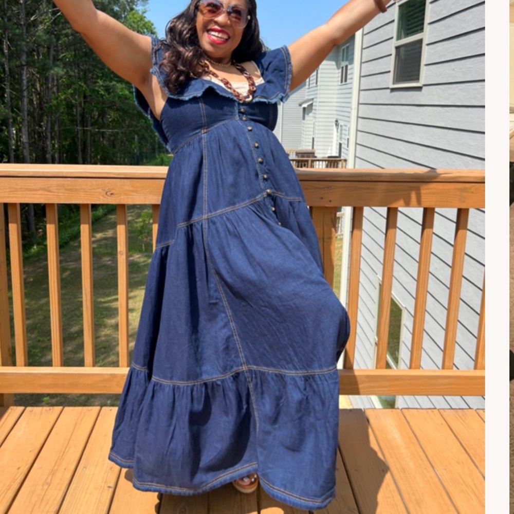 Anthropologie 1X Pilcro Sweetheart Flutter Sleeve Maxi Denim Dress EUC - Picture 3 of 15